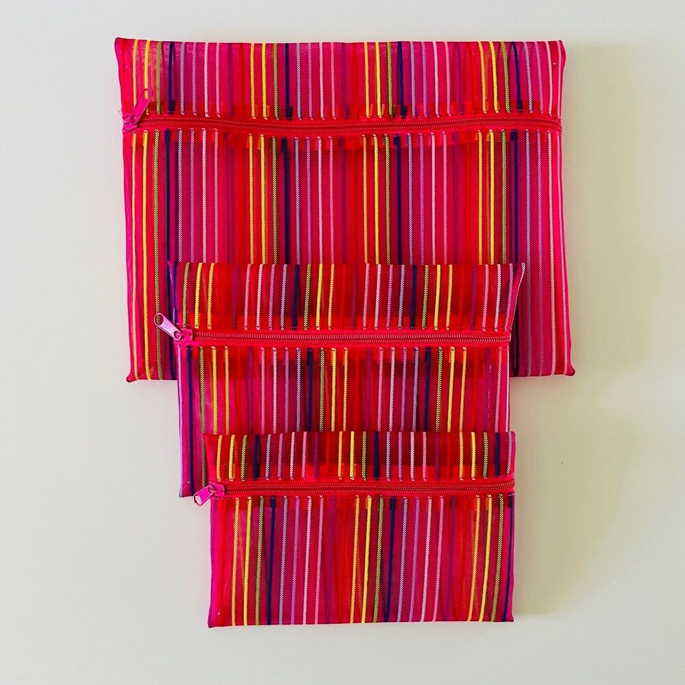 Pink Multicolor Stripe Mesh Travel Garment Bag - Set of 3 - Picture 1 of 7